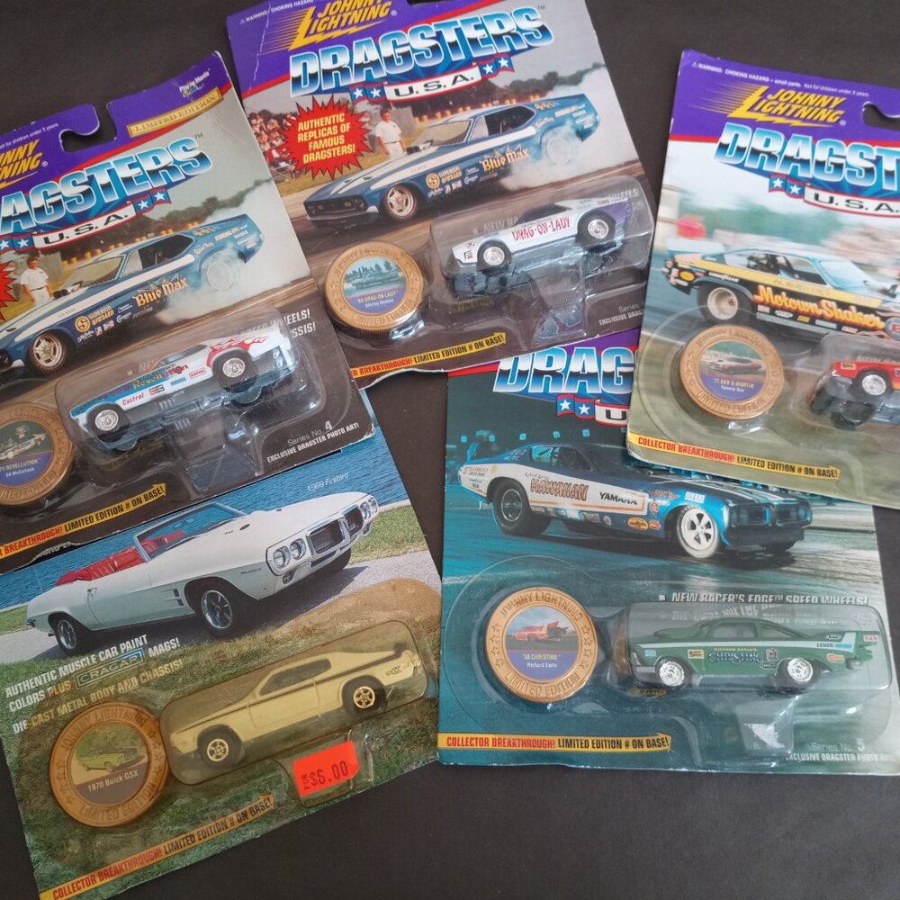 Vintage Sealed 1990'S  LE JOHNNY LIGHTNING Dragsters USA + Coins